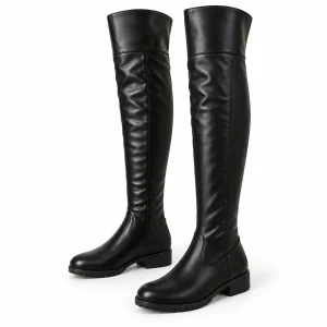 Cuissardes femmes noires à talon bas avec zip élégant