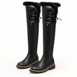 Cuissardes noires femme fourrées à lacets au col pour hiver élégantes