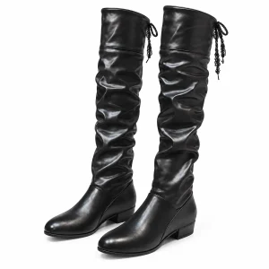 Cuissardes noires plissées à laçage pour femme élégante